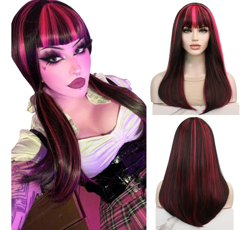 Uniwigs® Draculaura - Peluca Sintetica De Frente Duro Negro