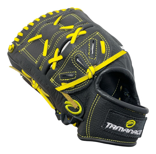 Guante De Beisbol Tamanaco 12 Negro Amarillo De Cuero 