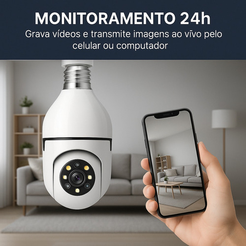 Camera Lampada Wifi Seguranca 360 Panoramica Sd App Pix Link