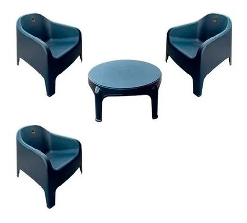 Combo 3 Sillones Skarpo Negro Mascardi Y 1 Mesita Ratona