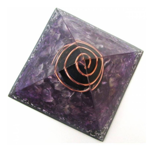 Orgonite Pirâmide Transmutação - Ametista E Turmalina Negra