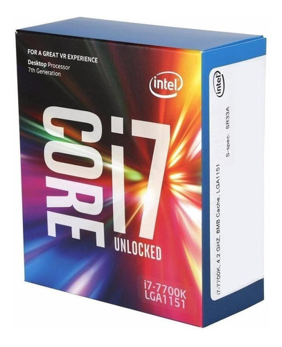 Procesador gamer Intel Core i7-7700K BX80677I77700K  de 4 núcleos y  4.5GHz de frecuencia con gráfica integrada