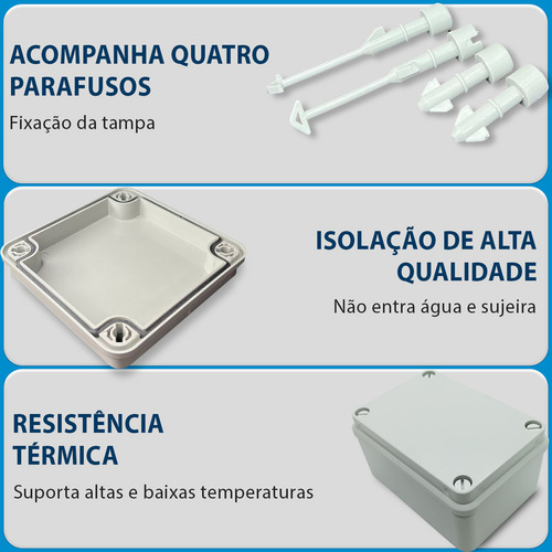 Kit 3un Caixa Passagem Vedada Sobrepor PVC Cinza 104x104x54mm CFTV