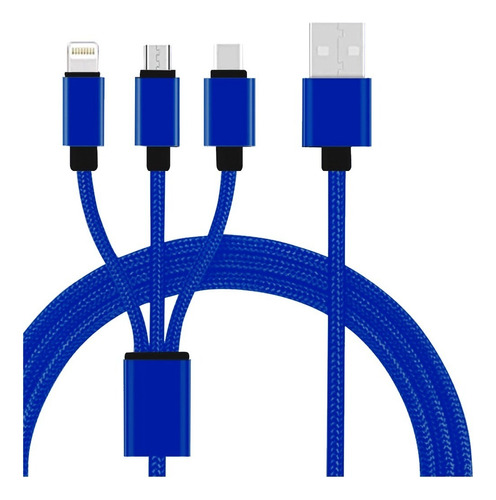 Cable Usb Reforzado 3-1 Micro Usb - Tipo 3 Entradas Color Azul