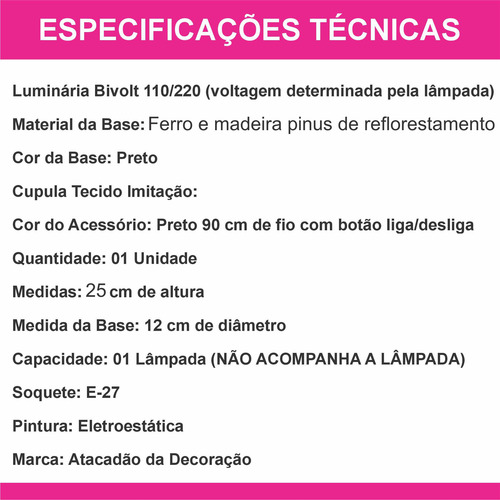 Abajur Luminaria Unique Infantil Quarto Bebe Hello Kit Rosa