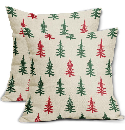 Funda De Almohada Navideña 18x18 Juego De 2 Verde Rojo Esti