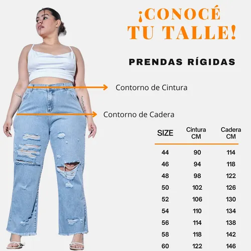 Wide Leg Mujer Talles Grande Tiro Alto Deflecado Cheta Jeans