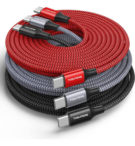 Tosupers [10 Pies, Paquete De 3] Cable Usb C A Usb C Carga R