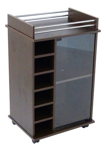 Imagen 1 de 9 de Mueble Bajo Con Puerta Vidrio Y Bodega Para Vinos - Bar Movil Portatil - Mesa Arrime - 1432