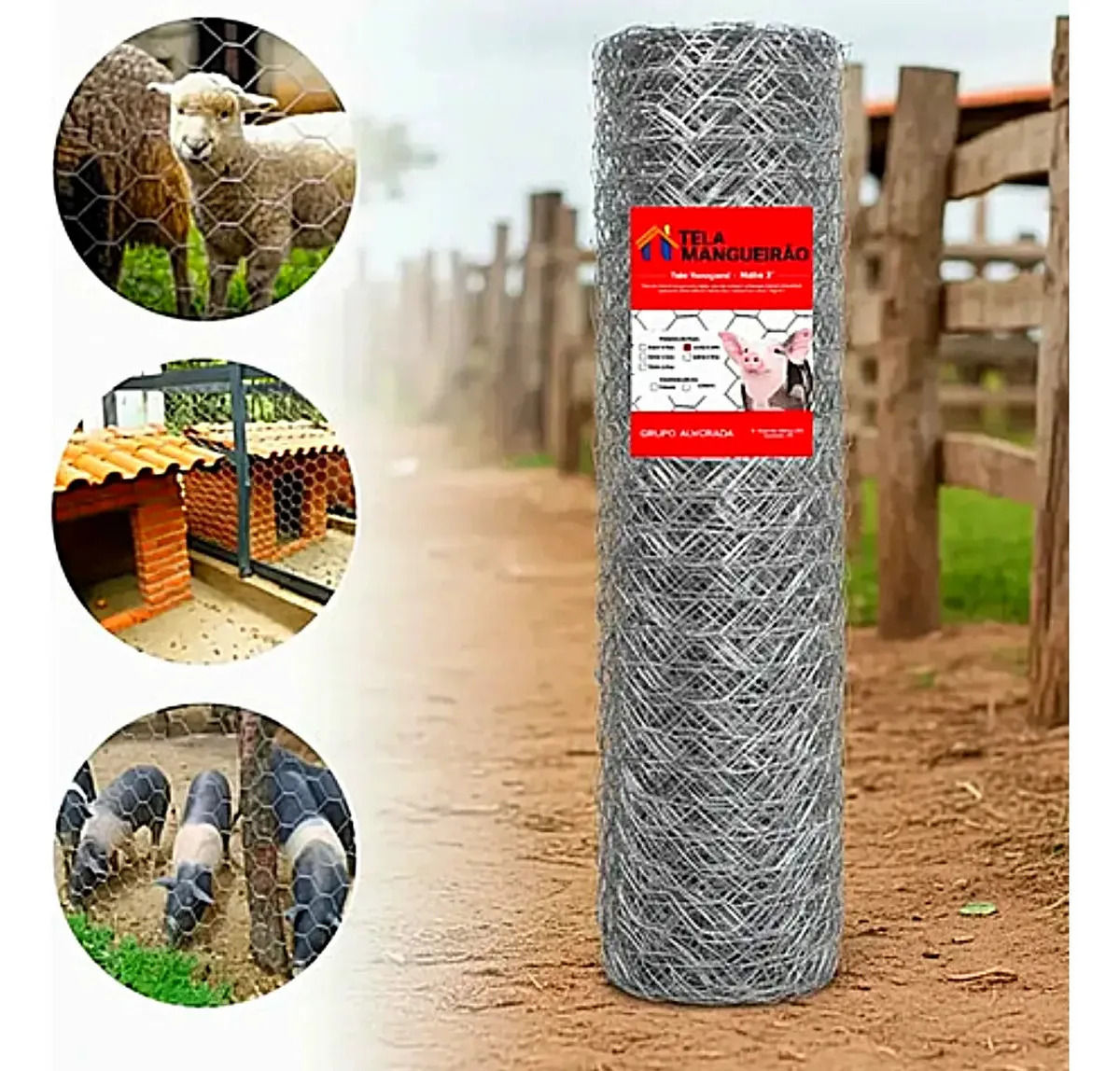 Tela Mangueirão Altura 1,50x50m Fio 18 Bwg 1,24 Mm Galvanizada Rural Carneiro Cabra Cerca Sitio Chacara Fazenda Porcos Chiqueiro