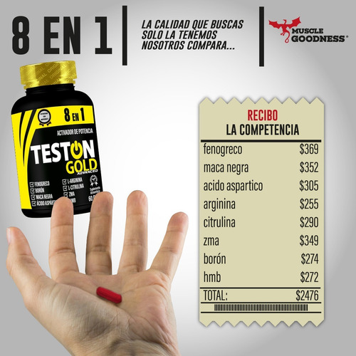 Imagen 4 de 6 de Muscle Goodness | Teston Gold Advanced 8 En 1 | 60 Caps