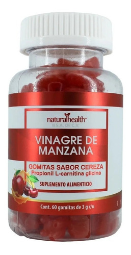 Vinagre De Manzana 60 Gomitas De 3 Gramos C/u Naturalhealth Sabor Cereza