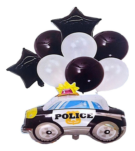 Bouquet Globos Carro Policia Negro Y Blanco