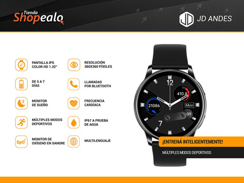 Imagen 2 de 9 de Smartwatch Reloj Inteligente Jd Andes Negro 1.32 Spo2 Cta-*