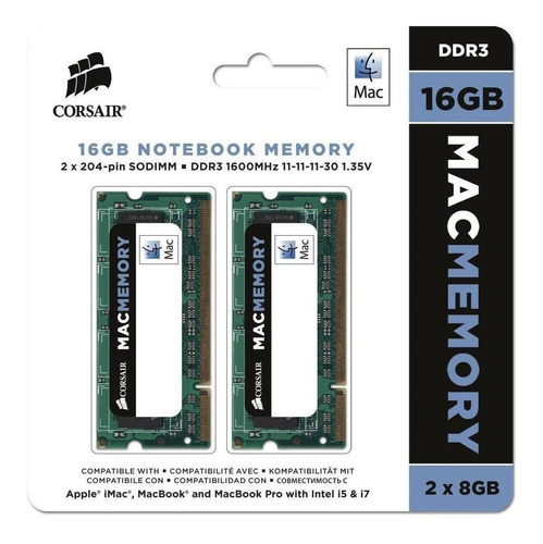 Kit Mac Corsair 16gb 2x8gb Ddr3 - 1600 Mhz Mac Book E iMac