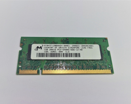 Memoria Ddr2 1gb Micron Sodimm 800mhz 6400s Mt8htf12864hdy