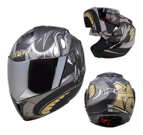 Casco Abatible Para Moto Kov Stealth Viper Gris