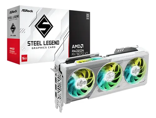 Placa De Vídeo Asrock Amd Radeon Rx 9070 Xt 16gb Argb Branco