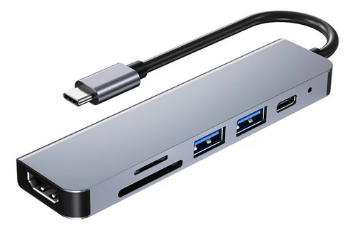 Adaptador Hub Multipuerto 6 En 1 Tipo C Hdmi Mac Pc Android Color Plateado