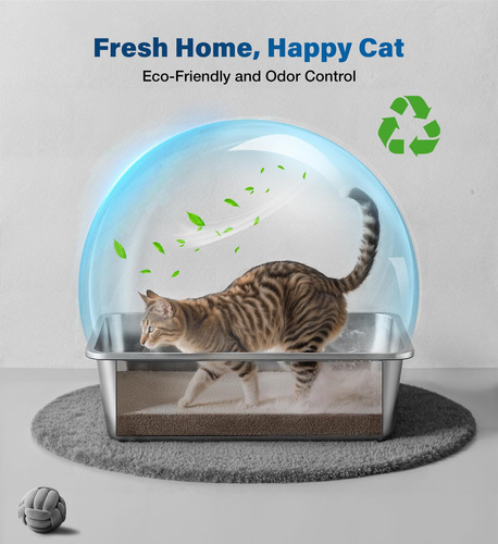 Caja De Arena De Acero Inoxidable Qiuma Large Para Gatos