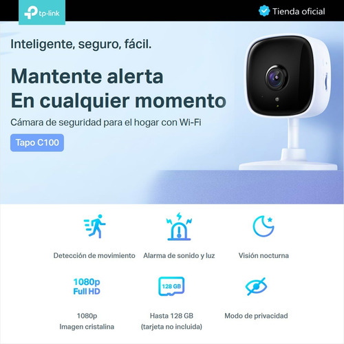 Tp-link, Cámara De Seguridad Wifi, Full Hd, Audio, Tapo C100