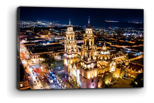 Cuadro Moderno Canvas Católico Catedral Morelia 65x100cm Colores Bastidor De Madera