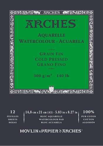 Bloco Arches Aquarelle Grao Fino 14,8x21 A5 300g 12 Folhas