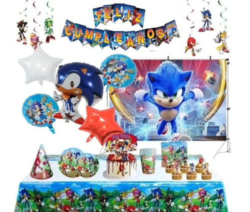 Bouquet De 5 Globos Metalizados De Sonic The Hedgehog