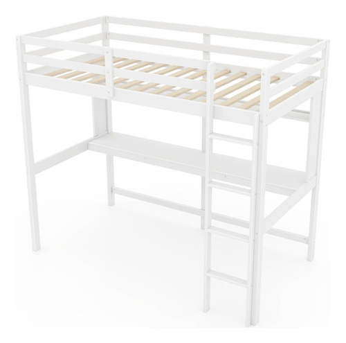 Base De Cama Tipo Loft Individual Barandal Blanco Gpl