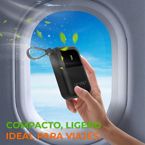 Power Bank Batería Portátil 10000mah Carga Rápida 22.5w Con 3 Cables Incorporados Tipo C Iph Usb Pantalla Digital U-volt Cargador Compatible Con iPhone Samsung Motorola Xiaomi Huawei Color Negro