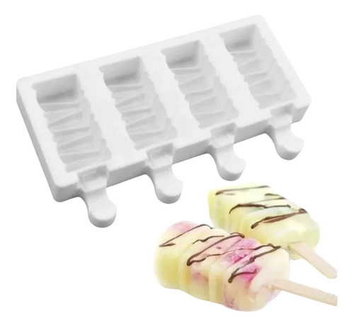 2 Moldes Silicona Para Helado Diseño Paleta Cuadrada + Palos