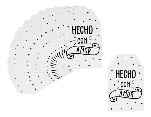 Tarjeta Hecho Con Amor Blanca Regalos 6.5cm Mylin 20pz