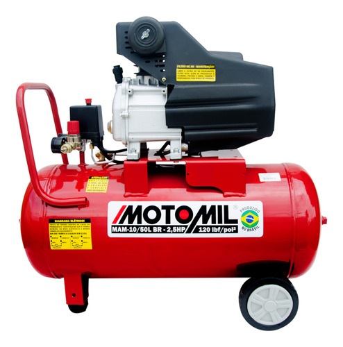 Compressor de ar elétrico portátil Motomil MAM-10/50LBR monofásica 50L 2.5hp 220V 60Hz vermelho/preto
