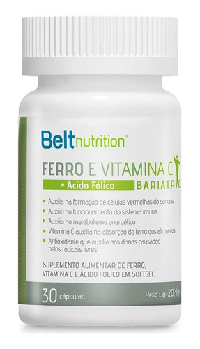 Belt Ferro Com Vitamina C + Acido Fólico Bariatric 30 Caps