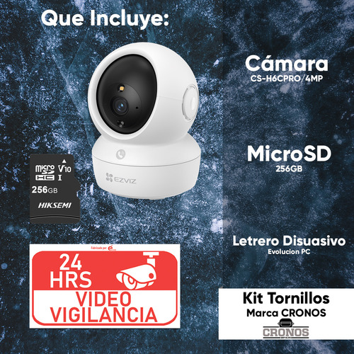Ezviz Mini Cámara De Seguridad H6cpro-plus-256 Ip Pt 4 Mp Conexión Wi-fi + Seguimiento Inteligente Con Audio De Dos Vías Visión Panorámica Memoria Mircrods De 256gb Ideal Para Uso En Interior