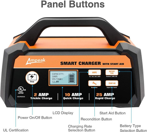 Cargador De Bateria Carro 12v 25 Amperios Mantenedor Ampeak