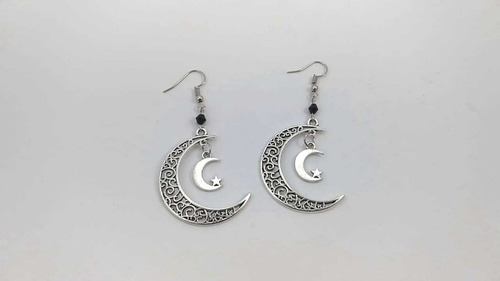 Aretes Luna Con Brocado Estrellas Goth Dark Gotico