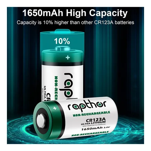 Pilas De Litio Rapthor Cr123a 1650 Mah De Alta Potencia Ul 3