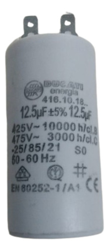 Capacitor 12,5 Mf/400v Para Motor Vulcano Bae 0.50hp