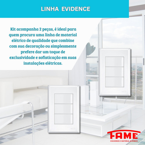 Kit Com 2 Interruptor Triplo Simples 4x2 16a Evidence Fame