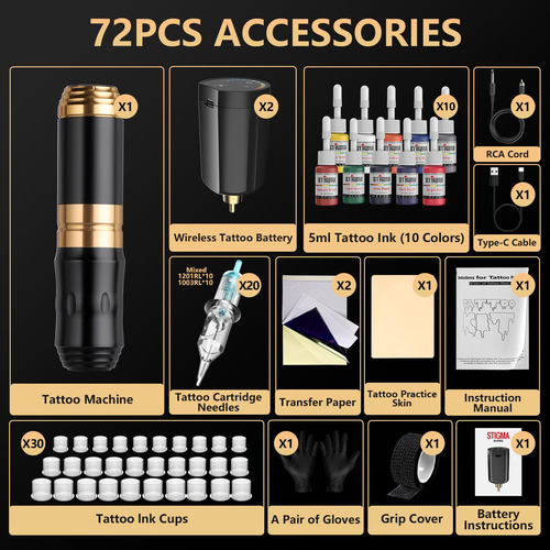 Kit De Pistola De Tatuagem Stigma Cordless Ponderosa Com 2 B