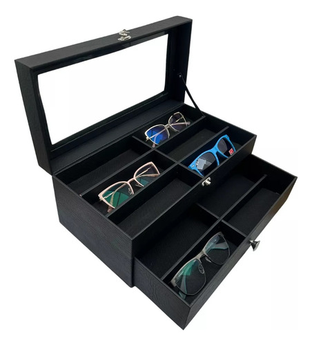 Caja Negra Estuche Guarda 12 Gafas ,exclusivo Y Elegante