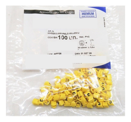 Marcador Anilha Par Cabos Mhg2/5 Números 1 A 6 Amarelo