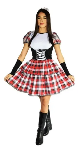 Vestido Caipira De Festa Junina Adulto Com Luva la o Cabelo