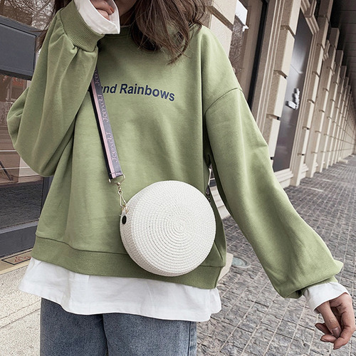 Bolso De Hombro Redondo De Moda Para Mujer, Tejido De Paja,