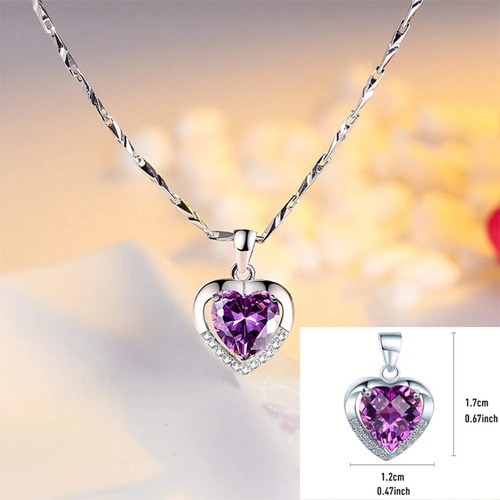 Collar Con Dije De Corazón De 925 Plata Y Cristal Para Muje Color Violeta