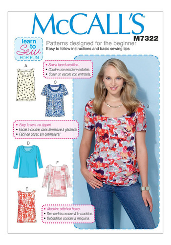 Mccall 's Patterns M7322 Pullover Tops Mujer Talla
