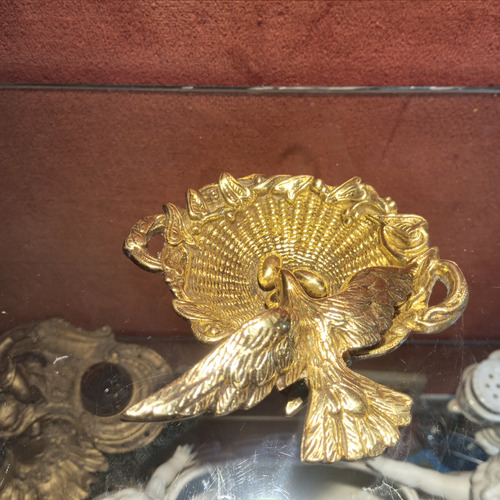 Estatuilla De Bronce Macizo Figura Pájaro Ave Animal Dorado (Usado)