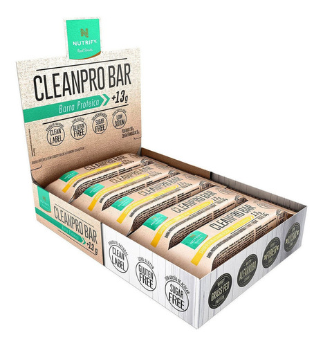 Cleanpro Bar Com Whey Protein Isolado Cx C/ 10 Uni - Nutrify Sabor Baunilha C/ Nibs De Cacau