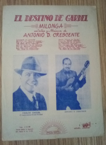 Partitura Milonga El Destino De Gardel 